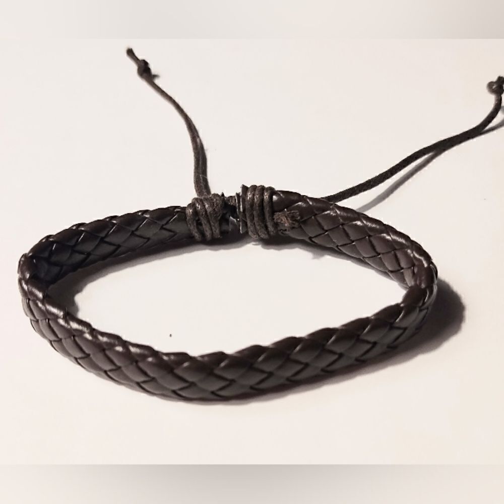Men's bracelet leather braided brown new d44